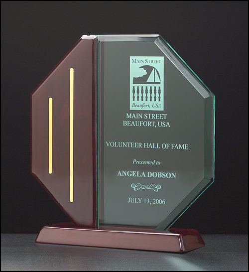 Octagon Series Acrylic Award with Rosewood Base and Post