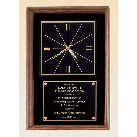 American Walnut Horizontal/Vertical Option Velour Clock – 12” x 18”