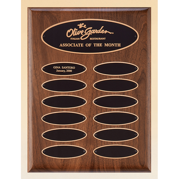 Solid American Walnut Plaque with 12 Elliptical Plates
